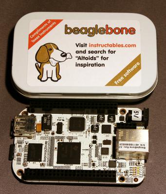 The Beagle Bone fits precisely in this handy Altoids form-factor tin.