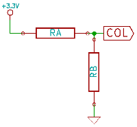 Simplified circuit with just two equivalent parallel resistors.