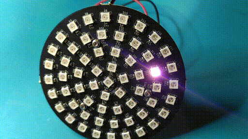 A circular array of LEDs showing a spiral pattern one at a time.